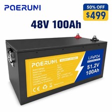 POERUNI 48V 100Ah LiFePO4 Lithium Battery 5120Wh LCD Monitor Golf Cart Bluetooth picture