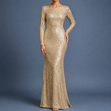 Sorella Vita 8848 Gold Sequin Long Sleeve Bridesmaid Gown Size 12 NWT picture