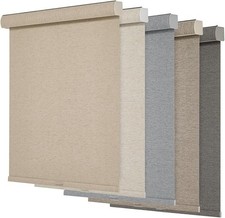 Blackout Beige Linen Natural Woven METechs Custom Size Cordless Roller Shades picture