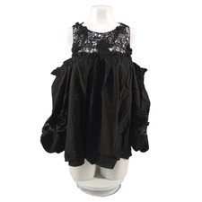 NWT WOWO Summer Floral Lace Cold Shoulder Top Woven Black Pullover picture