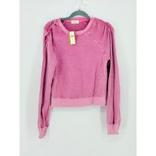 Anthropologie t.la Pink Rose Puff Shoulder Cropped Sweatshirt Size S Athleisure picture