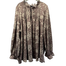 Torrid Women's Top Size 4X Bohemian Long Sleeves Pintuck Brown Ivory Long Sleeve picture