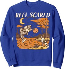 Reel Scared Halloween Fall Fishing Funny Skeleton Unisex Crewneck Sweatshirt picture
