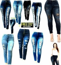 Jack david Womens Plus Size Denim Jeans Stretch Skinny Ripped Distressed picture