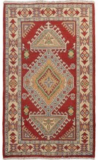 Geometric Traditional Hand-Knotted Wool Red & Ivory 3x4 Accent Rug picture