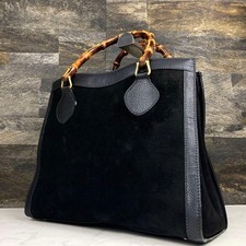 Gucci Diana Bamboo Handle Black Suede Leather Top Handle Bag Vintage Large picture