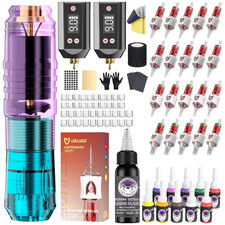 Tattoo Pen Kit Wireless Tattoo Kit Gun Kit with 2Pcs 1500Mah Batteries 11Pcs Ink picture
