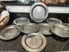 Vintage Set of 8 Pewter 10” Dinner Plates and Charger 12” FB Touchmark picture