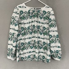 Lane Bryant Top Women Size 22 White Green Floral Long Sleeve Crew Neck picture