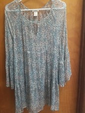 Sundance Top Blouse Flowy Tunic Boho Sheer Lightweight Flowers Rayon Sz L picture