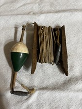 Vintage Primitive Wooden Handline Fishing Reel Spool Wood Bobber Float Folk Art picture