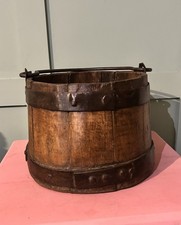 Early 19th Century Coopered Bucket Or Pail Iron Strapped With Handle Peck picture