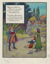 Antique Willie Boy Mother Goose Rhyme Art Print 1915 Dual Sided 8 x 10.5 picture