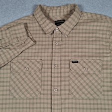 Brixton Bowery Flannel Shirt Men Large Beige Olive Green Plaid Flap Pockets picture