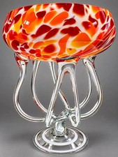 Vintage Jozefina Krosno Jellyfish Polish Art Glass Pedestal Bowl 11” Hand Blown picture