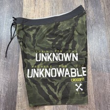 Reebok CrossFit Shorts Mens 34 Green Camo Train For The Unknown Gym 2016 Rare picture
