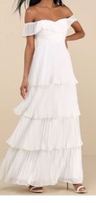 Lulus Always Remarkable White Pleated Off-the-Shoulder Maxi Dress Size L NWT picture