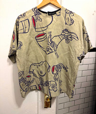 Carla Fernandez Women’s Graphic Print Beige Blue Red Round Neck Blouse One Size picture