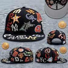 MLB Men's All Over Team Black Baseball Cap Sports Hat Adjustable NEW picture