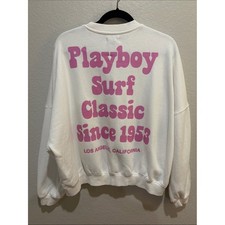 PLAYBOY x Pacsun White Crewneck Sweatshirt with Pink Surf Graphic picture