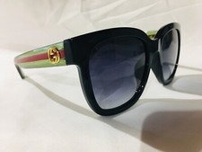 Authentic New Gucci GG0034SN 002 Black Green Red Stripe Grey Sunglasses picture