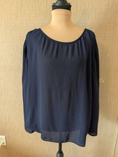 Max Studio Navy Pleated Scoop Neck Blouse picture