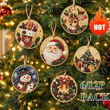 6/12Pcs Wooden Christmas Ornaments DIY Pearl Art Kits Hanging Diamond Art ~NEW picture