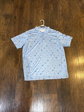 Mens Large Polo Golf Shirt Beer Pong Beach Print Caddy Cart Sky Blue Palm Bolt picture