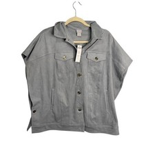 Chicos Trucker Cape Ruana Faux Suede Women's S/M Gray NWT picture