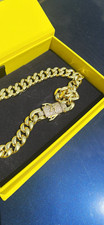 Gold Tone Cuban Link Chain Necklace Iced Out CZ Pavé Box Clasp Yellow Plated picture
