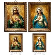 Roowest 2 Pack 7.3inch H Sacred Heart of Jesus and Mary Catholic Icon Framed ... picture