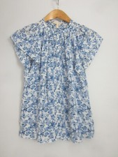 Rebecca Taylor Womens 8 Blue Ivory Floral Smocked Cap Sleeve Shirt Sheer Cottage picture