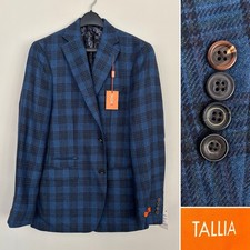 Tallia Mens Blue Two-Button Blazer Wool Tweed Plaid Sport Coat Jacket Size 39L picture