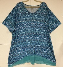 NWOT Catherines V-neck Tunic Top 3X 26/28W Sharkbite Hem Short Sleeve Stretch picture