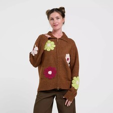Women's dELiA*s Zip-Up Floral Cardigan - Brown L picture