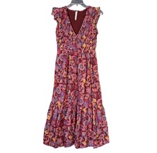 Anthropoligie Sz XS The Peregrine Midi Dress Dark Red Floral picture