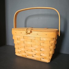 Vintage Longaberger Small Wood Basket Moving Handle Brown Handwoven 1994 picture