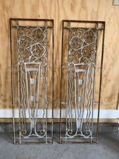 Pair French Art Nouveau Iron Grilles – Vase/Rose Motif Panels picture