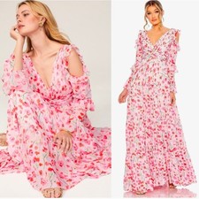Mac Duggal Ruffle Sleeve Floral Print Chiffon Gown Retail $598 picture