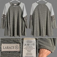 Larace gray green& white striped long sleeve top with leopard print , XL picture