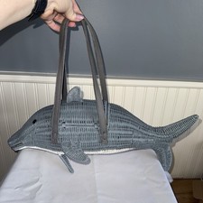 Wicker Darling Gray Straw Dolphin Mystery Sea Friend Handbag Purse Shoulder Bag picture