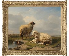 Hand Painted Classical Oil Painting Sheep Lamb Ducks Animal Art Vintage style picture