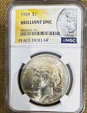 1924 $1 Peace Dollar Philadelphia NGC Brilliant Uncirculated Business KM#150 picture