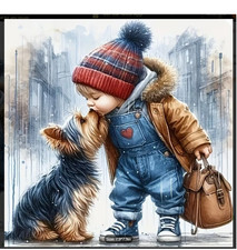 Diamond Art Painting Boy with Puppy Dog 20X20 cm Full Drill NEW picture