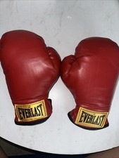 Vintage Everlast Red 9 oz Boxing Gloves Classic Retro Yellow Label Bag Training picture