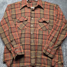 VTG Sir Walter Men’s Plaid Flannel Shirt L Brown Red Wool Blend Korea 70s 80s picture