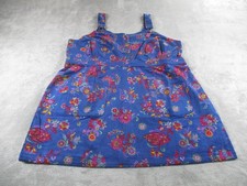 ModCloth Dress Womens 3X Blue Floral Corduroy Overall Pinafore Pockets picture