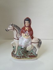 Antique 19th C. Staffordshire Lady Red Robe On A Horse Side Saddle 9x7” picture