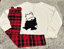 NWT Justice Girls Outfit Yorkie Plush Sweatshirt/Plaid Leggings Size 8 picture