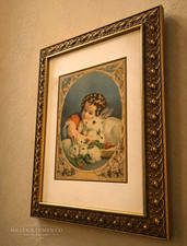 Antique 1883 Chromolithograph Print The Little Father H. Hallett & Co Framed picture